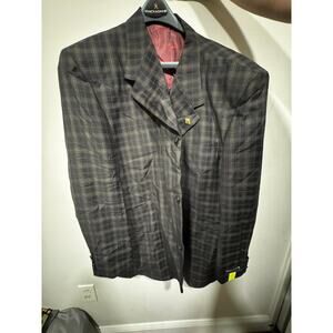 Stacy Adams Super 100’s Plaid Blazer Jacket – Black Check, Size 52L,